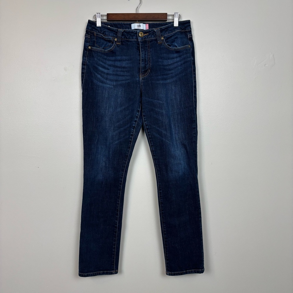 Cabi‎ Jeans 10 Blue High Rise Straight Leg Zip Fly Whiskered Mid Rise Denim